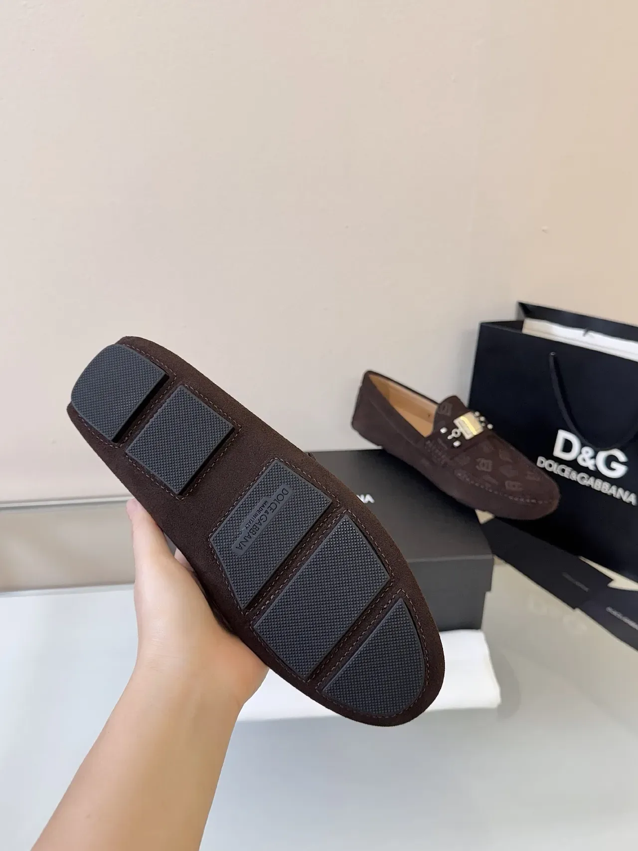 Dolce & Gabbana 棕米色麂皮革印花乐福鞋 5