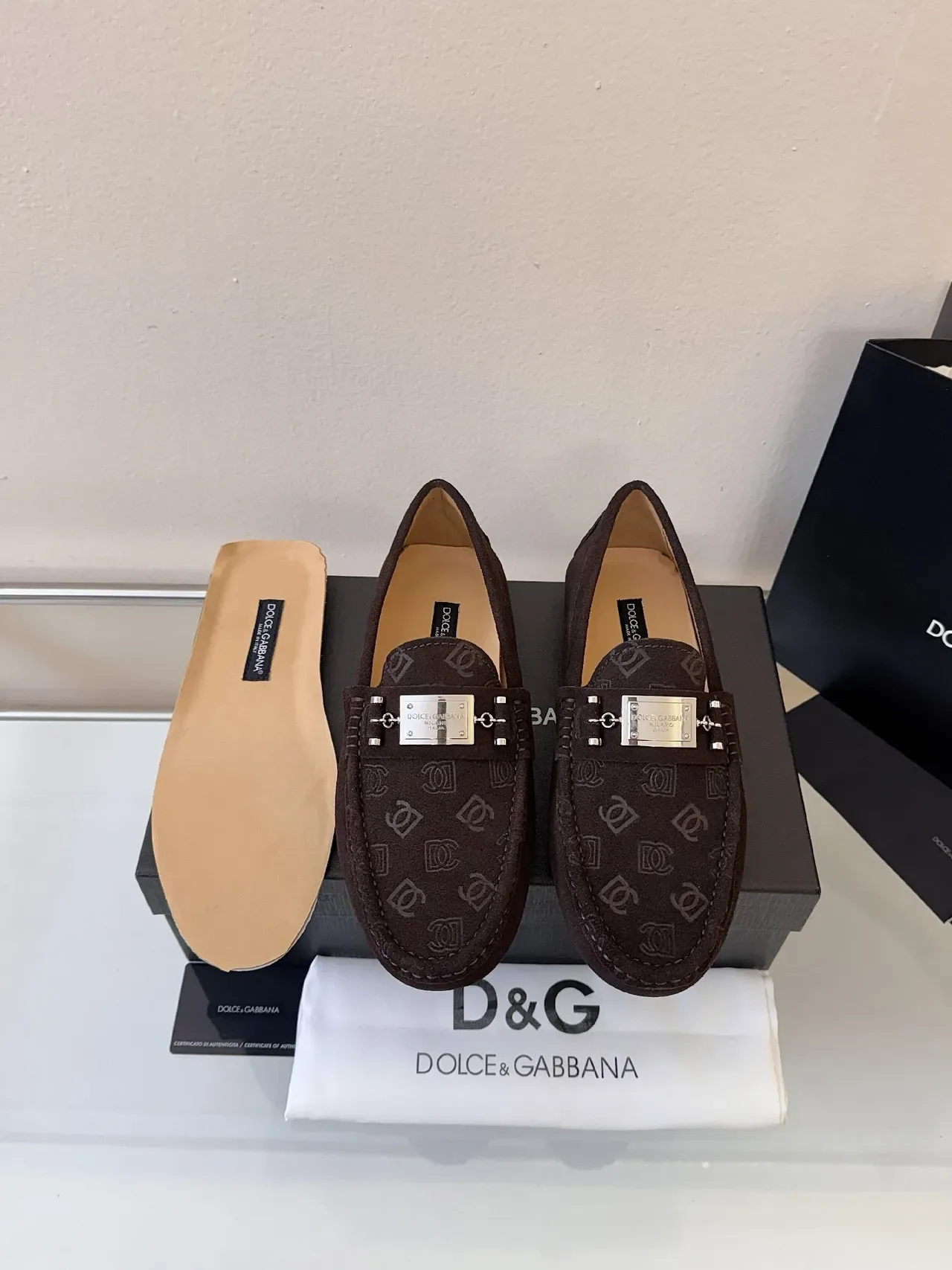 Dolce & Gabbana 棕米色麂皮革印花乐福鞋 6