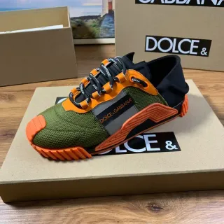 Dolce & Gabbana Olive Green and Orange Mesh Lifestyle Sneakers