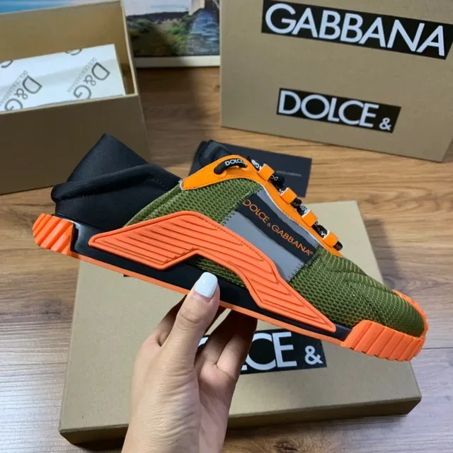 Dolce & Gabbana অলিভ গ্রিন এবং অরেঞ্জ মেশ লাইফস্টাইল স্নিকার্স 5