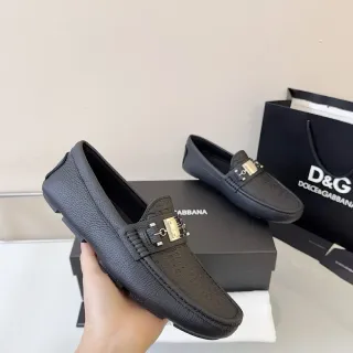 Dolce & Gabbana Portofino 黑金压纹皮革印花 DG 乐福鞋