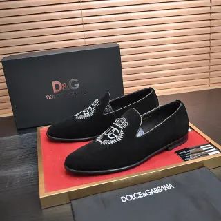 Dolce & Gabbana Portofino Mocassins en Daim Noir Brodé Crest