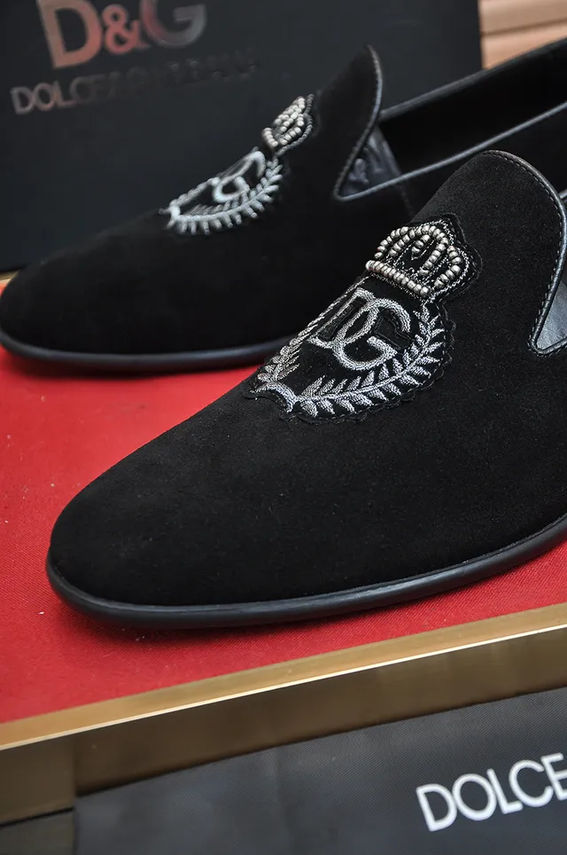 Dolce & Gabbana Portofino Black Suede Embroidered Crest Loafers 2