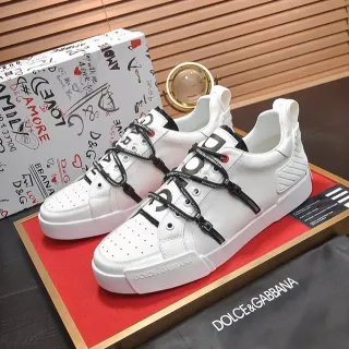 Dolce & Gabbana Portofino White Leather Dual-Strap Lifestyle Sneakers