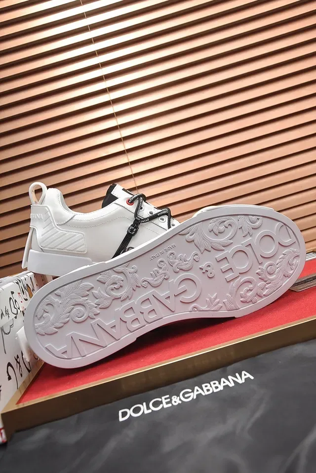 حذاء رياضي لايف ستايل Dolce & Gabbana Portofino جلد أبيض بأشرطة مزدوجة 4