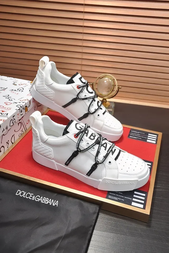 حذاء رياضي لايف ستايل Dolce & Gabbana Portofino جلد أبيض بأشرطة مزدوجة 5