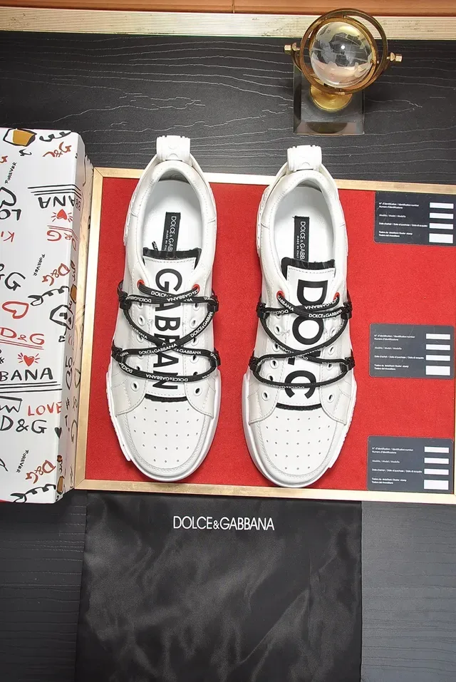 حذاء رياضي لايف ستايل Dolce & Gabbana Portofino جلد أبيض بأشرطة مزدوجة 8