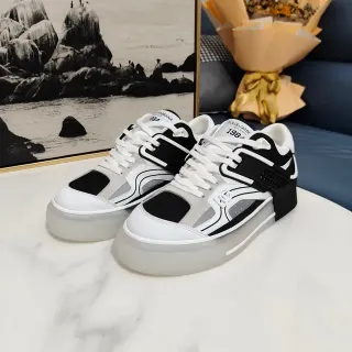 Dolce & Gabbana White Black Mixed-Material Upper Translucent Sole Sneakers