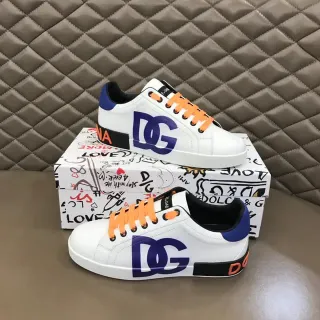 Dolce & Gabbana Blanc Marine Cuir Supérieur Sneakers Lifestyle avec Logo Oversized