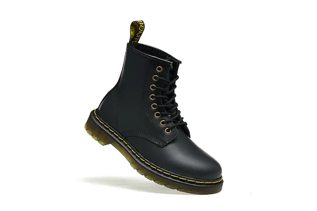 Dr. Martens 1460 Black Smooth Leather Yellow Stitch Martin Boots 3