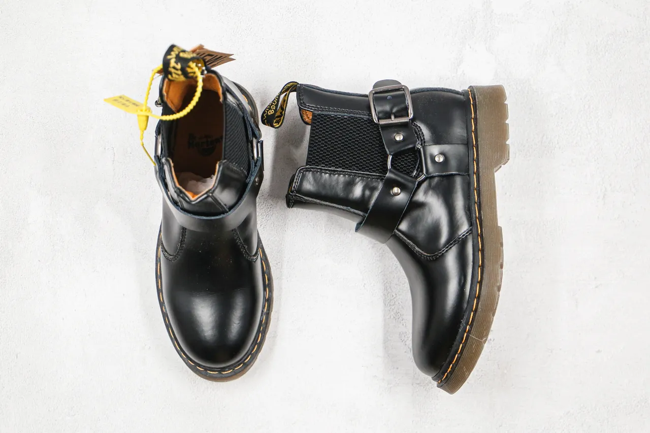 Dr. Martens 1460 Buckle Strap Black Leather Chelsea Boot 6