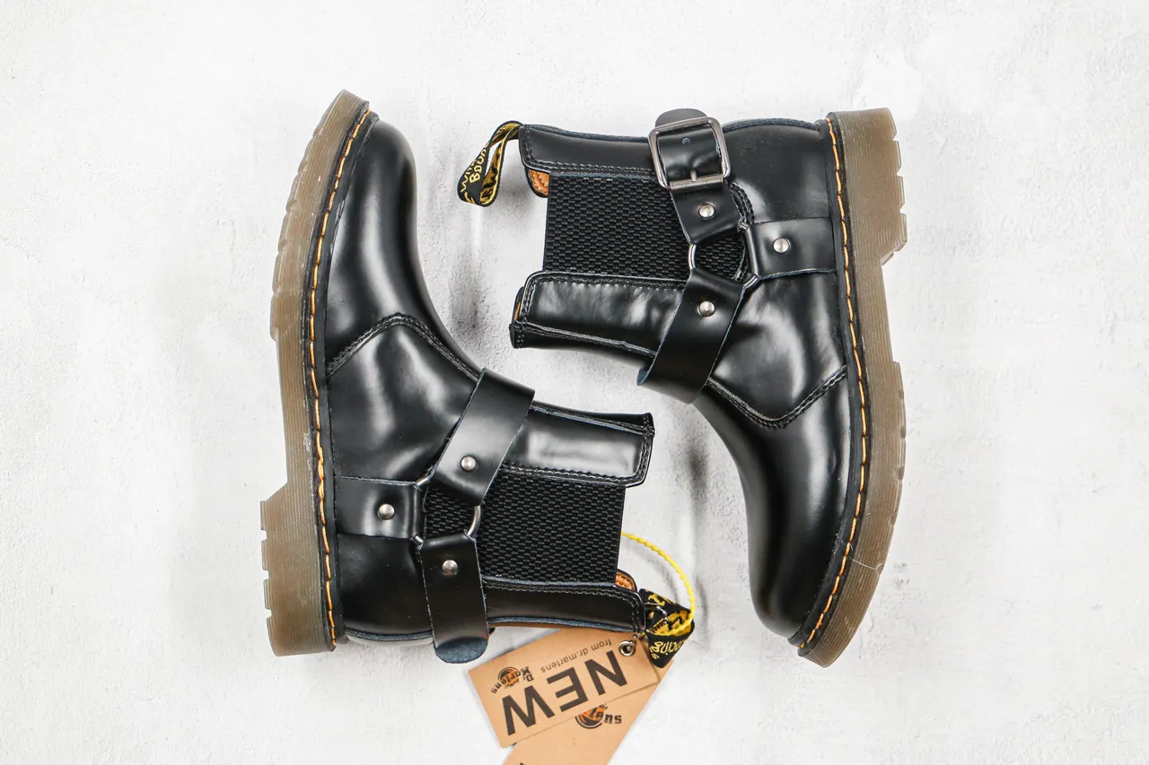 Dr. Martens 1460 Buckle Strap Black Leather Chelsea Boot 9