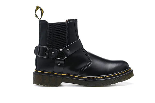 Dr. Martens Black Yellow Smooth Leather Elastic Side Gussets Chelsea Boots 5