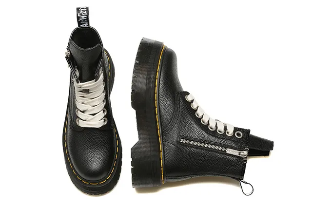 Dr. Martens Jadon 黑色米色平台鞋底侧拉链马丁靴 2