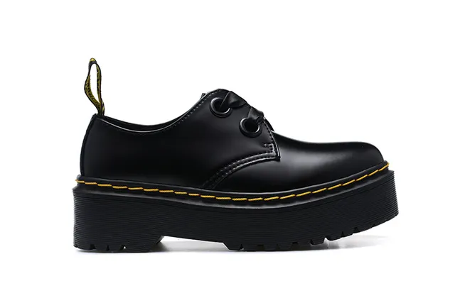 Dr. Martens Jadon কালো হলুদ প্ল্যাটফর্ম সোল ওয়েল্ট স্টিচিং মেরি জেন শু 5