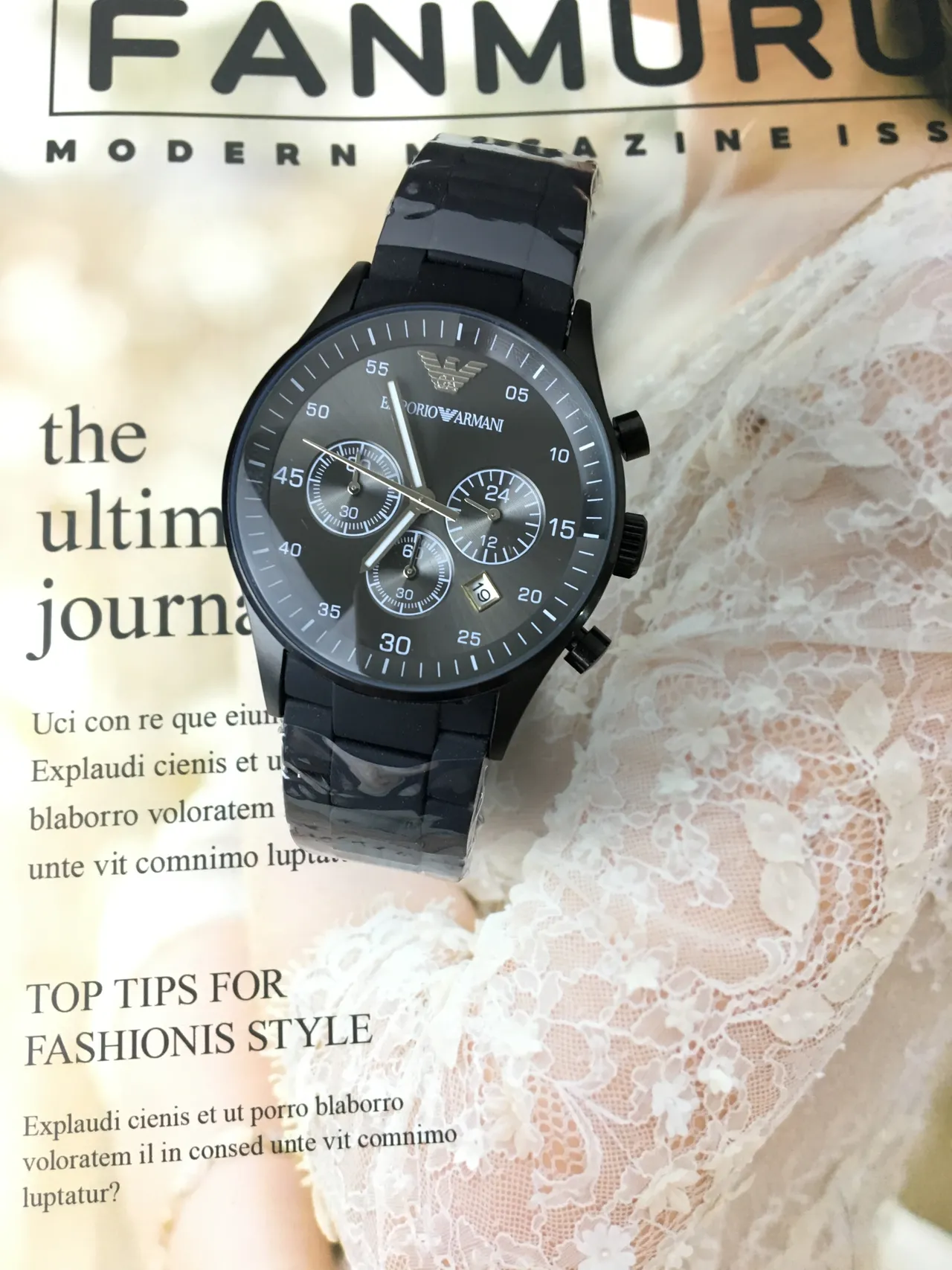 Emporio Armani Montre Chronographe Noire Monochrome Sportive 5