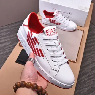 Emporio Armani EA7 White and Red Leather Low-Top Lifestyle Sneakers
