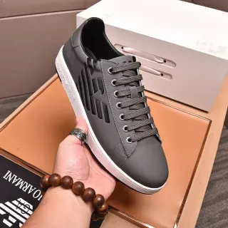 Emporio Armani Gray Leather Eagle Panel Lifestyle Sneaker