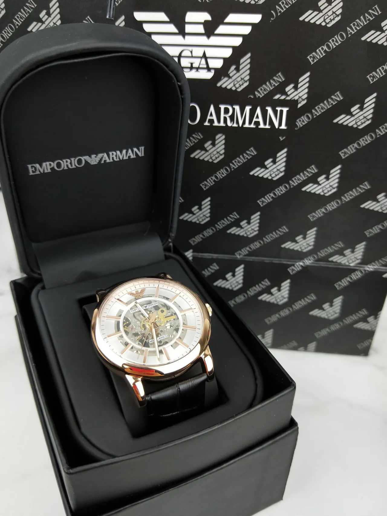 Emporio Armani Meccanico Skeleton Rose Gold-Tone Mechanical Watch 2