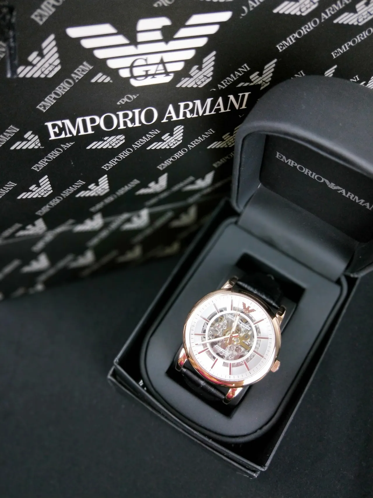 Emporio Armani Meccanico Skeleton Rose Gold-Tone Mechanical Watch 3