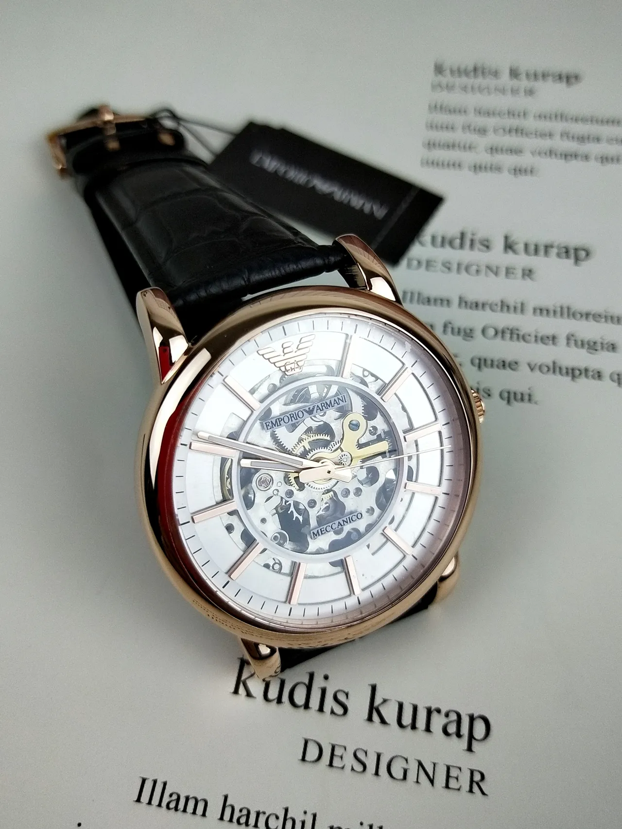 Emporio Armani Meccanico Skeleton Rose Gold-Tone Mechanical Watch 7