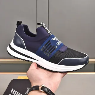 Emporio Armani Navy Black Slip-On Elastic Strap Sneakers