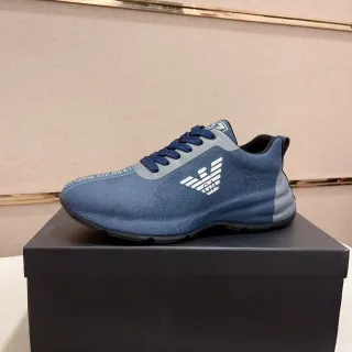 Emporio Armani টপোগ্রাফিক প্রিন্ট ঈগল লোগো নীল লাইফস্টাইল স্নিকার