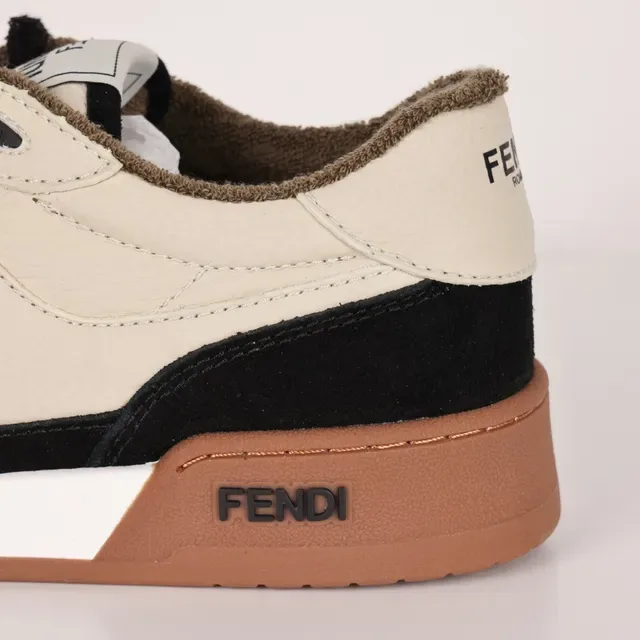 Fendi Beige Black Two-Tone Leather-Suede Upper Stitched FF Motif Lifestyle Sneakers 4
