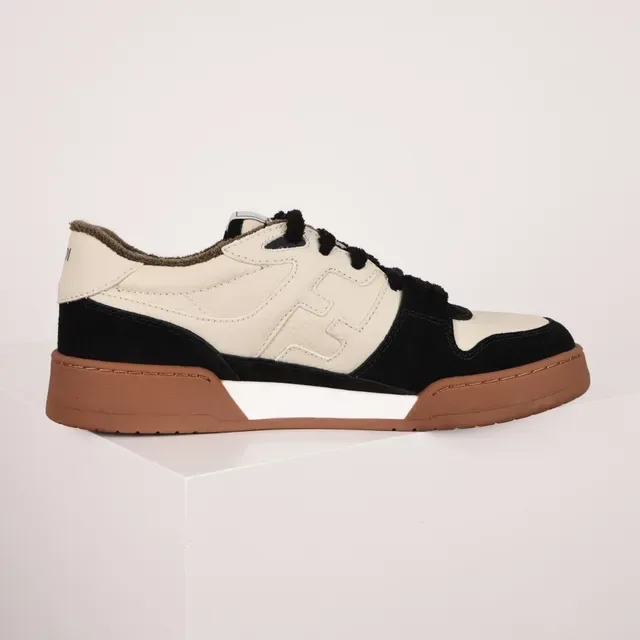 Fendi Beige Black Two-Tone Leather-Suede Upper Stitched FF Motif Lifestyle Sneakers 7