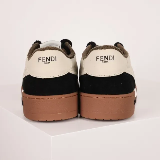 Fendi Beige Black Two-Tone Leather-Suede Upper Stitched FF Motif Lifestyle Sneakers 8