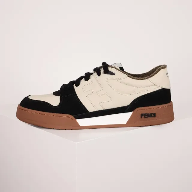 Fendi Beige Black Two-Tone Leather-Suede Upper Stitched FF Motif Lifestyle Sneakers 9