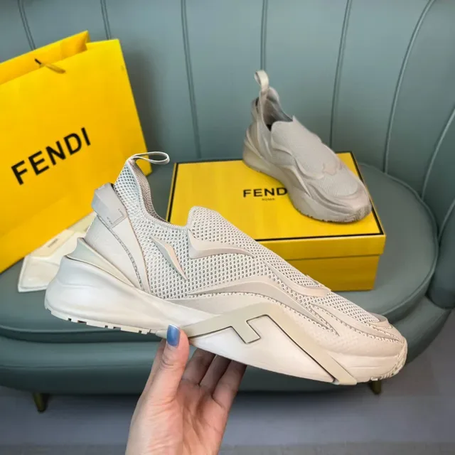 Fendi 米色针织网面套脚运动鞋 4
