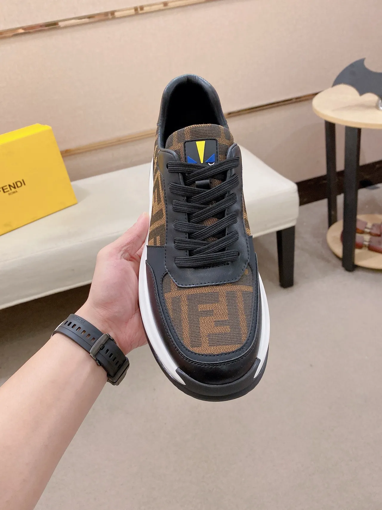 Fendi Black Brown Monogrammed Textile Leather Accents Chunky Sneakers 2