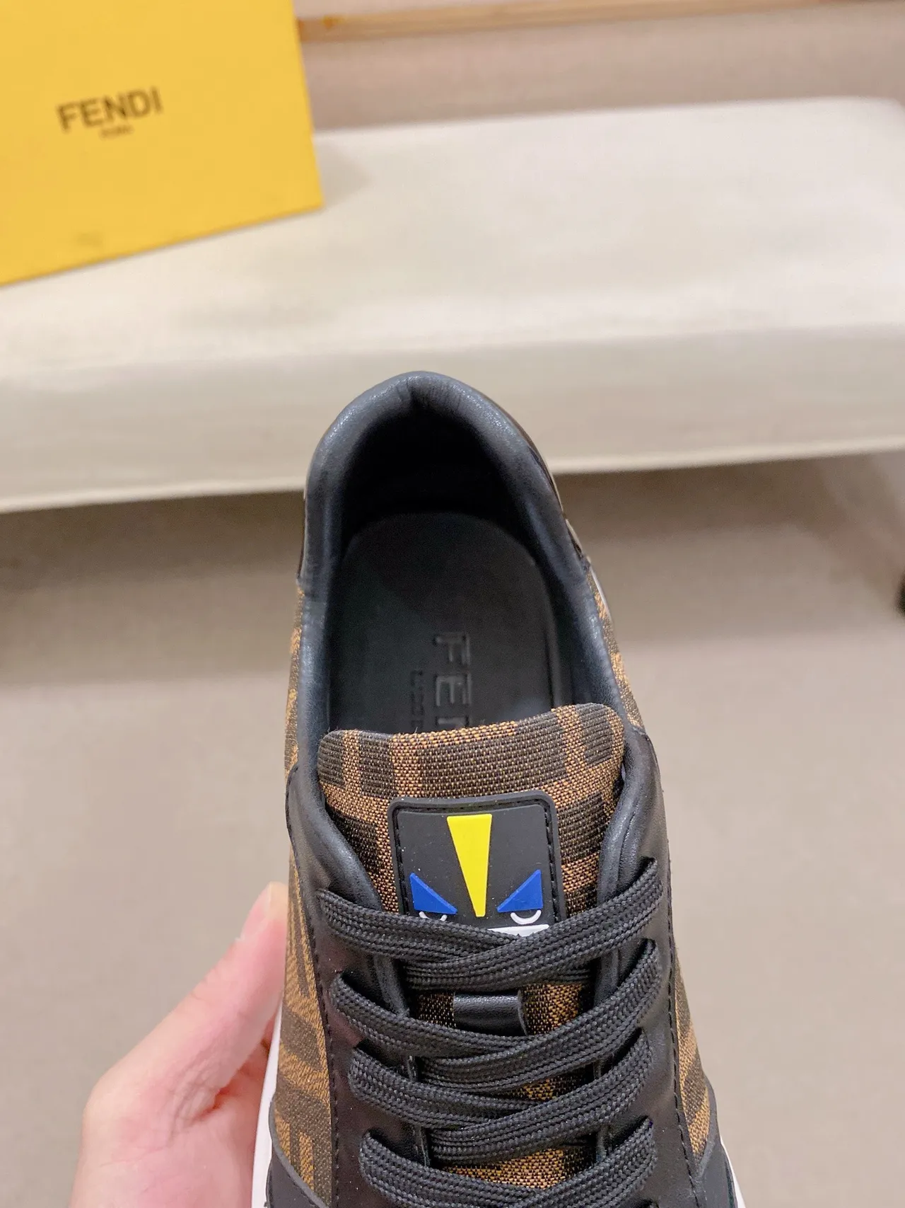 Fendi Black Brown Monogrammed Textile Leather Accents Chunky Sneakers 6