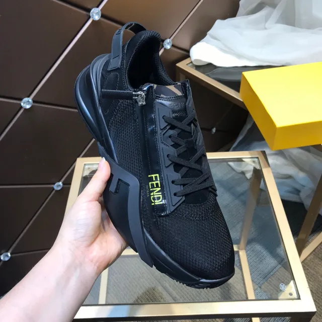 Fendi Negro Amarillo Malla Superior Esculpido Grueso Suela Estilo de vida Zapatillas deportivas 2