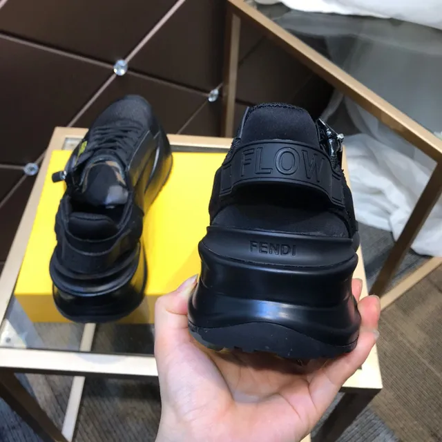 Fendi Negro Amarillo Malla Superior Esculpido Grueso Suela Estilo de vida Zapatillas deportivas 5