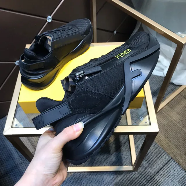 Fendi Negro Amarillo Malla Superior Esculpido Grueso Suela Estilo de vida Zapatillas deportivas 6