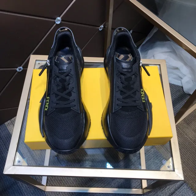 Fendi Negro Amarillo Malla Superior Esculpido Grueso Suela Estilo de vida Zapatillas deportivas 8