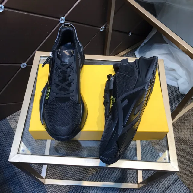 Fendi Negro Amarillo Malla Superior Esculpido Grueso Suela Estilo de vida Zapatillas deportivas 9
