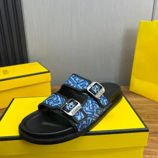 Fendi 扣带蓝色提花平底拖鞋