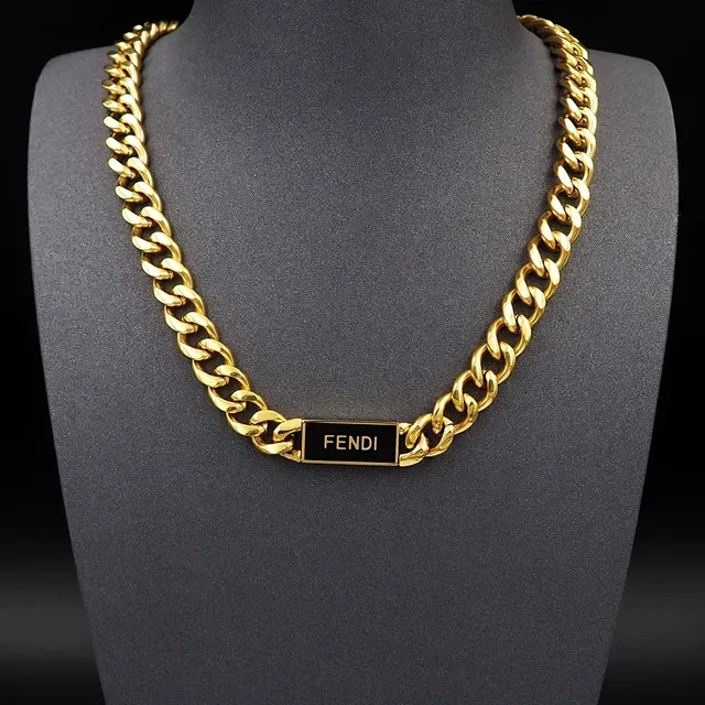Collier Fendi Chaîne Curb Or-Ton avec plaque branded 5