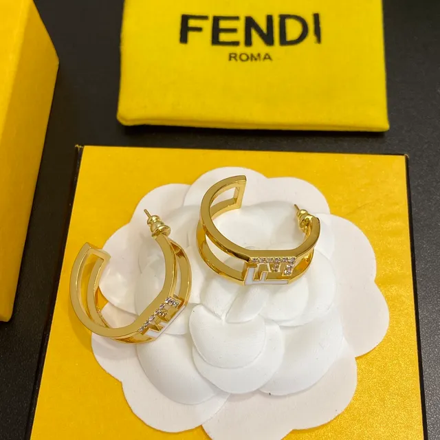 Fendi FF Hoop Gold Black Double-Band Hoops Interlocking Logo Earrings 2