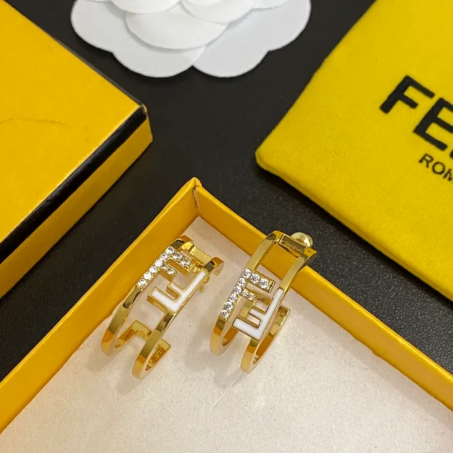 Fendi FF Hoop Gold Black Double-Band Hoops Interlocking Logo Earrings 3