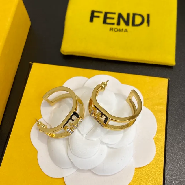 Fendi FF Hoop Gold Black Double-Band Hoops Interlocking Logo Earrings 4