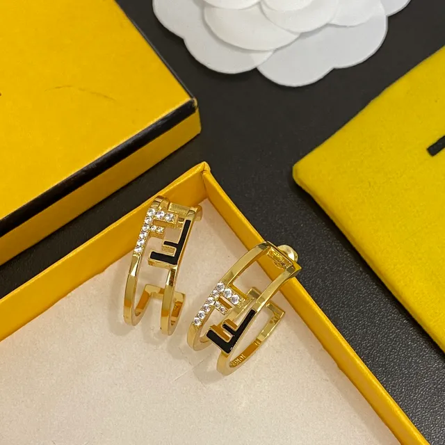 Fendi FF Hoop Gold Black Double-Band Hoops Interlocking Logo Earrings 5