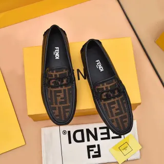 Fendi FF Monogram Canvas 和 黑色皮革 乐福鞋