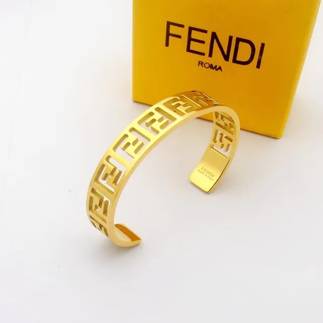Fendi FF Motif Cutout Gold-Tone Open Cuff Bracelet 2