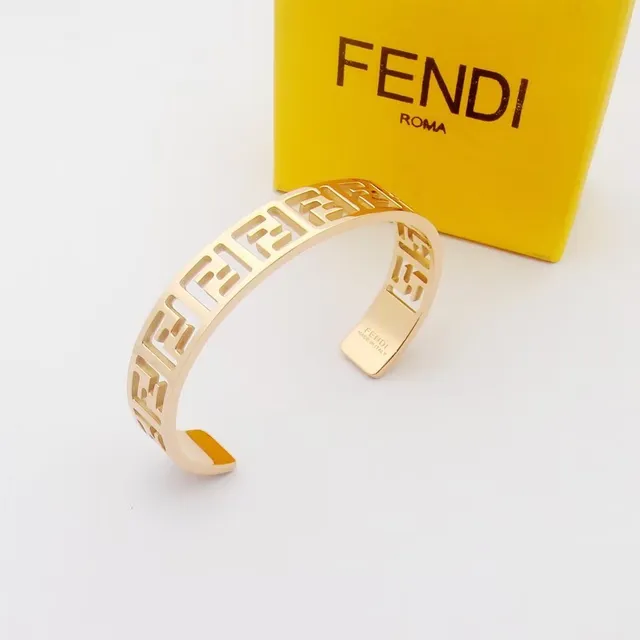Fendi FF Motif Cutout Gold-Tone Open Cuff Bracelet 3
