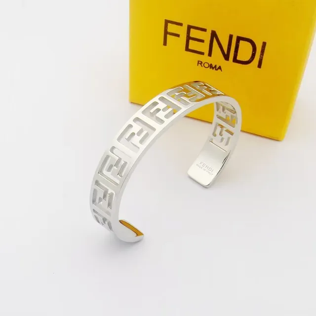 Fendi FF Motif Cutout Gold-Tone Open Cuff Bracelet 4