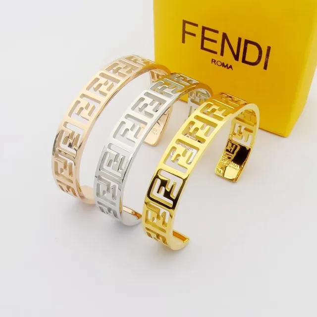 Fendi FF Motif Cutout Gold-Tone Open Cuff Bracelet 5